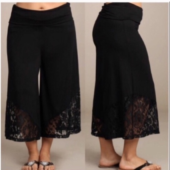Pant Gaucho High Waist Lace Black Capri Bohemian - Picture 1 of 1